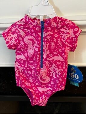 Girls' Pink Mermaid UPF 50 One-Piece Rashguard Swimsuit